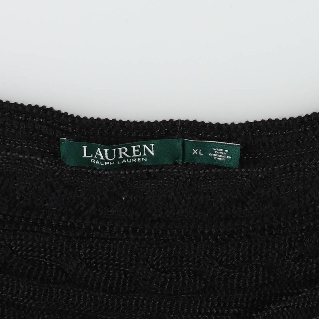 Ralph Lauren LAUREN Cable Knit Boat Neck 3/4 Sleeve Cotton Knit Sweater, Women's Size XL (approx.) cotton black type Vintage Second Hand