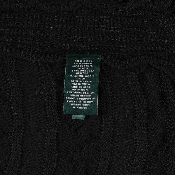 Ralph Lauren LAUREN Cable Knit Boat Neck 3/4 Sleeve Cotton Knit Sweater, Women's Size XL (approx.) cotton black type Vintage Second Hand