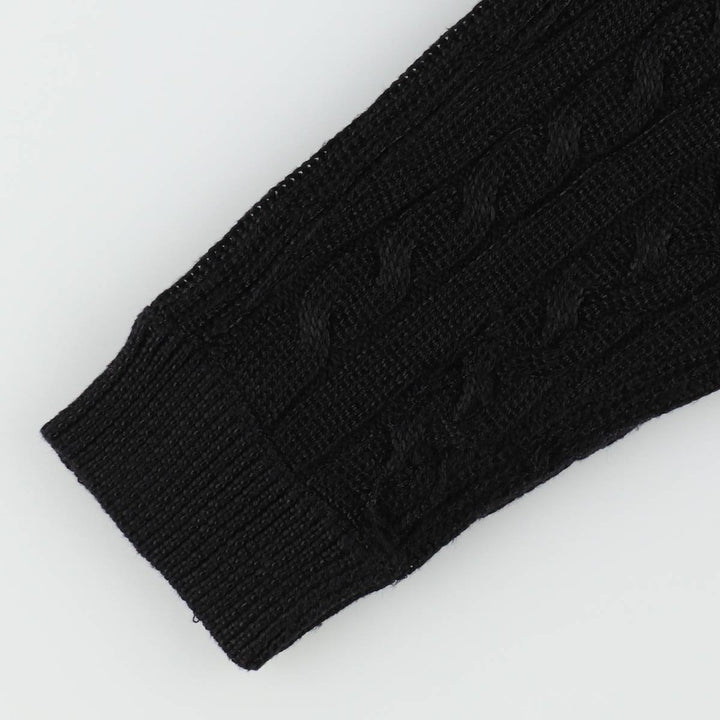 Ralph Lauren LAUREN Cable Knit Boat Neck 3/4 Sleeve Cotton Knit Sweater, Women's Size XL (approx.) cotton black type Vintage Second Hand