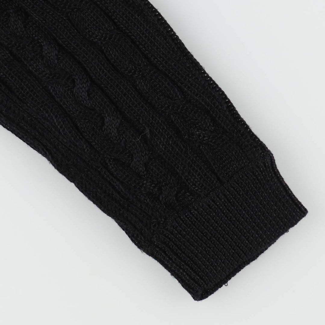 Ralph Lauren LAUREN Cable Knit Boat Neck 3/4 Sleeve Cotton Knit Sweater, Women's Size XL (approx.) cotton black type Vintage Second Hand