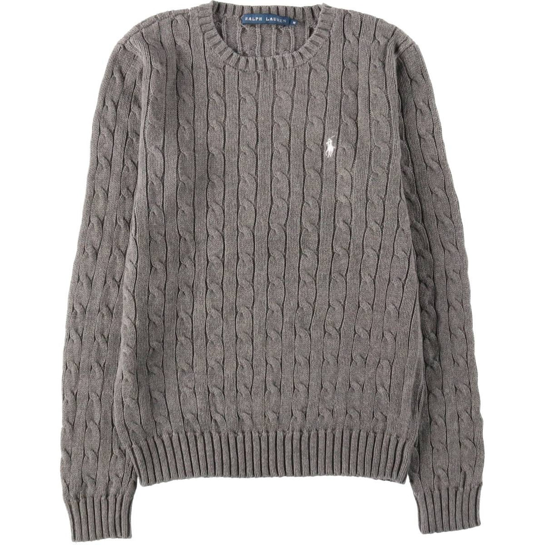 Ralph Lauren Cable Knit Cotton Sweater Women's M Size cotton gray type Vintage Second Hand