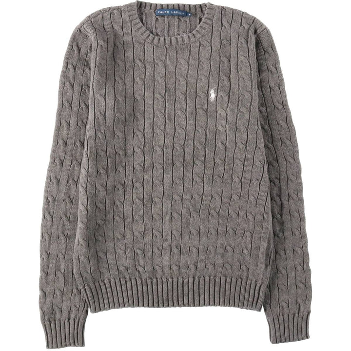 Ralph Lauren Cable Knit Cotton Sweater Women's M Size cotton gray type Vintage Second Hand