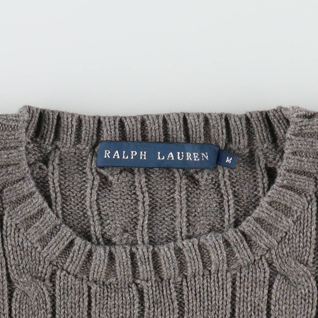 Ralph Lauren Cable Knit Cotton Sweater Women's M Size cotton gray type Vintage Second Hand