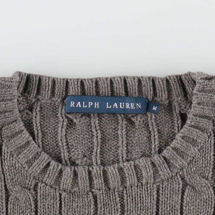 Ralph Lauren Cable Knit Cotton Sweater Women's M Size cotton gray type Vintage Second Hand