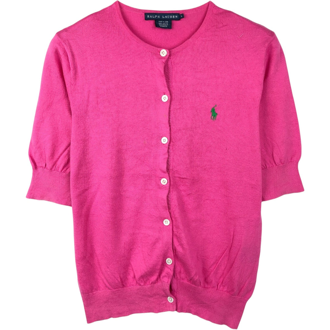 Ralph Lauren short-sleeved cotton knit cardigan, women's size L (approx.) cotton pink type Vintage Second Hand