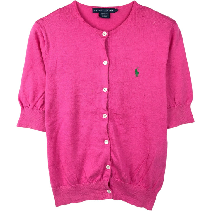 Ralph Lauren short-sleeved cotton knit cardigan, women's size L (approx.) cotton pink type Vintage Second Hand