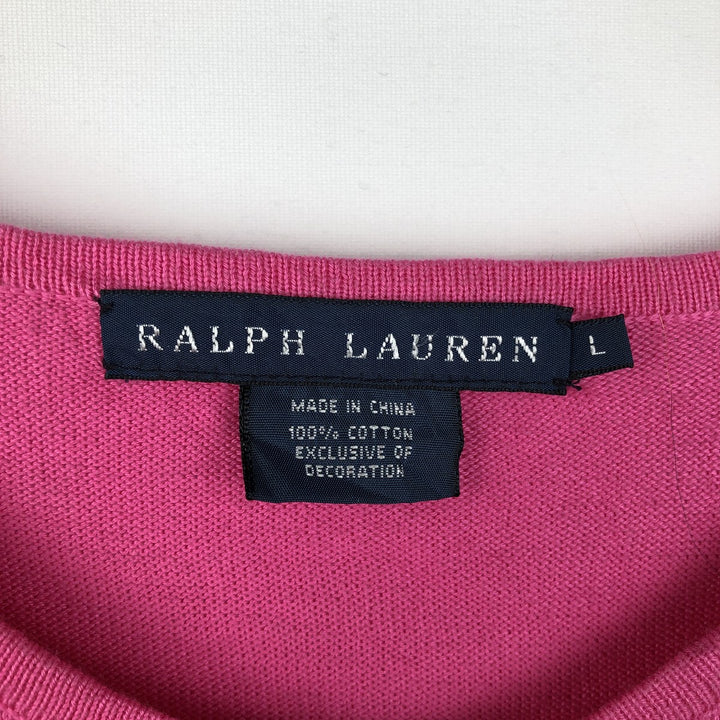 Ralph Lauren short-sleeved cotton knit cardigan, women's size L (approx.) cotton pink type Vintage Second Hand
