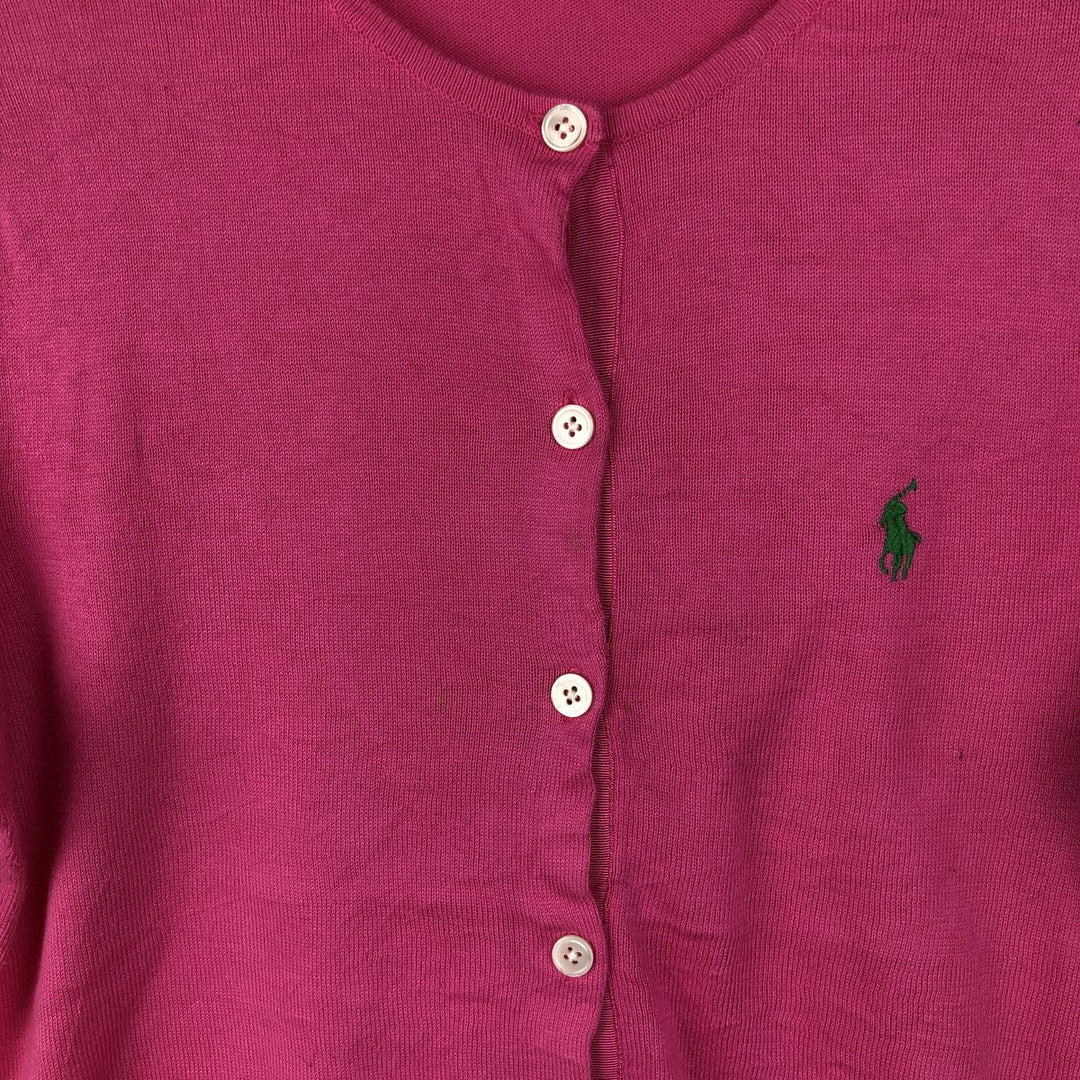 Ralph Lauren short-sleeved cotton knit cardigan, women's size L (approx.) cotton pink type Vintage Second Hand