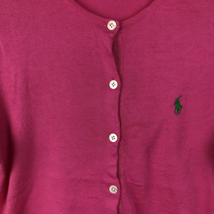 Ralph Lauren short-sleeved cotton knit cardigan, women's size L (approx.) cotton pink type Vintage Second Hand