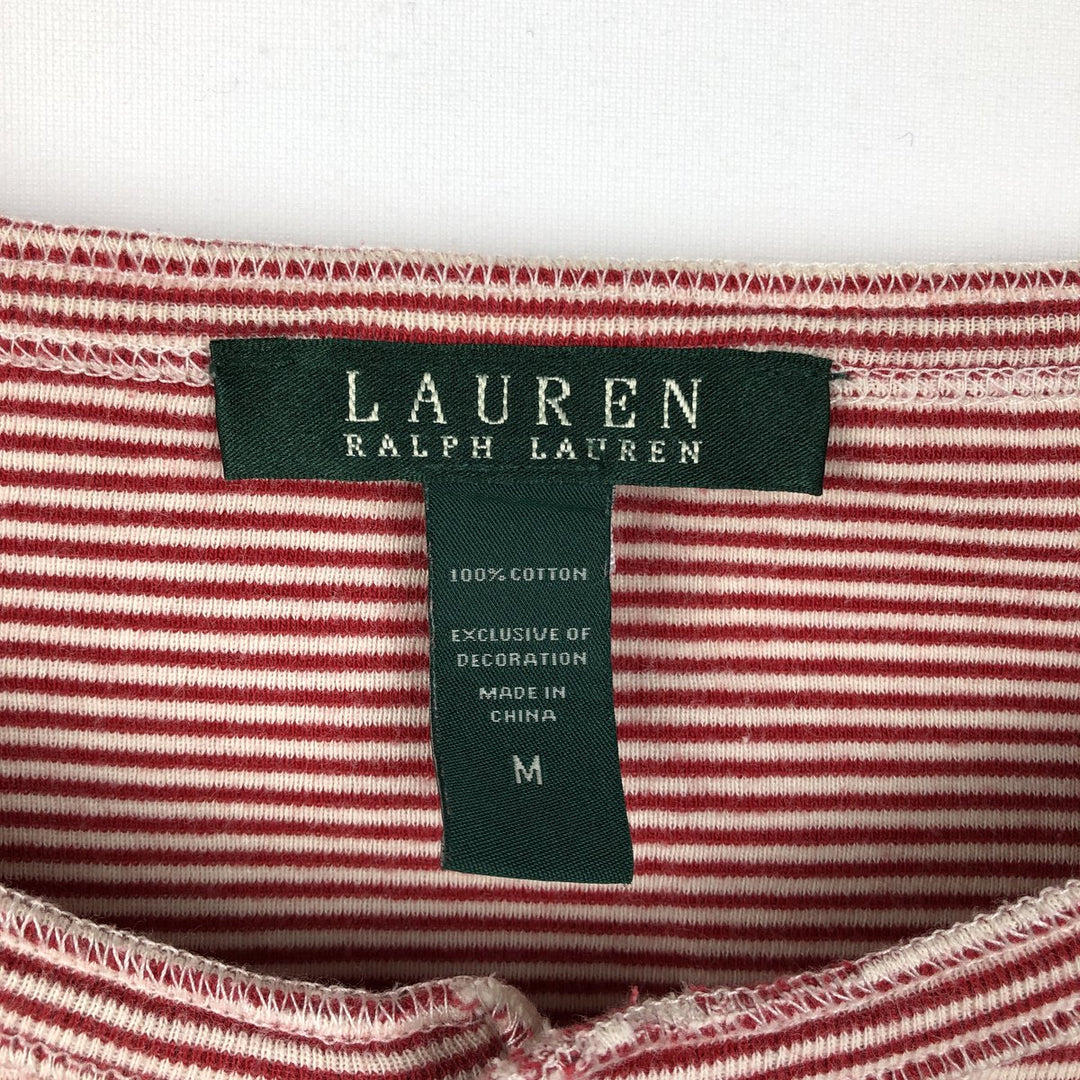 Ralph Lauren LAUREN Cotton Knit Cardigan with Striped Pattern, Women's Size M (approx.) cotton red type Vintage Second Hand