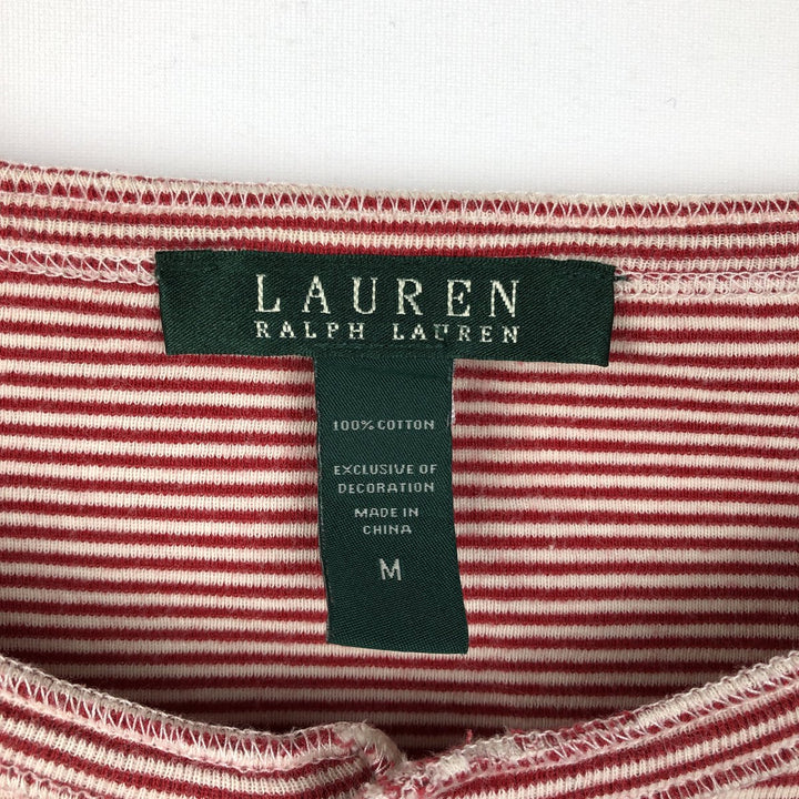 Ralph Lauren LAUREN Cotton Knit Cardigan with Striped Pattern, Women's Size M (approx.) cotton red type Vintage Second Hand