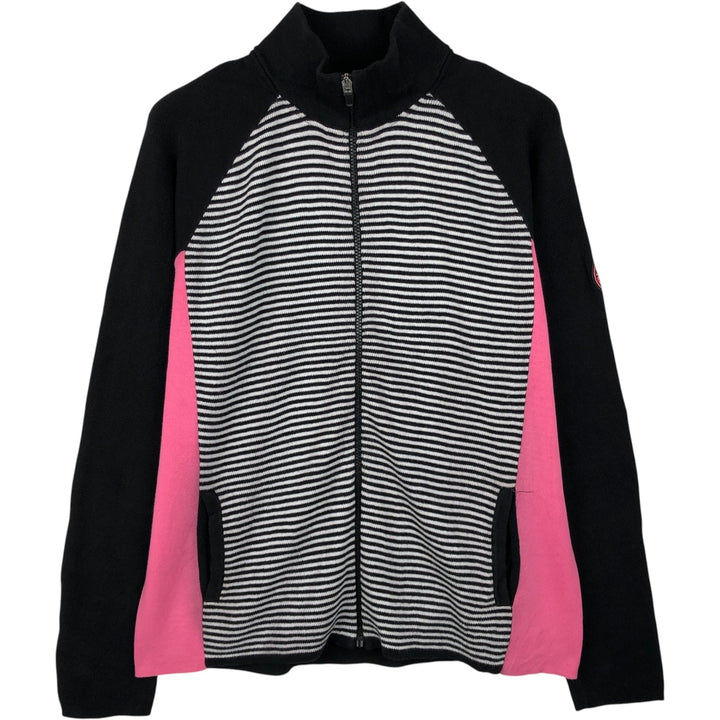 Ralph Lauren L-RL LAUREN ACTIVE Border Pattern Cotton Knit Full-Zip Sweater, Women's Size XL (approx.) cotton black type Vintage Second Hand