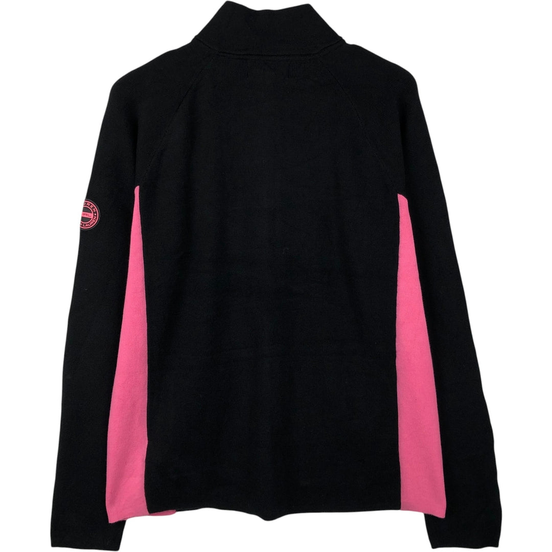 Ralph Lauren L-RL LAUREN ACTIVE Border Pattern Cotton Knit Full-Zip Sweater, Women's Size XL (approx.) cotton black type Vintage Second Hand