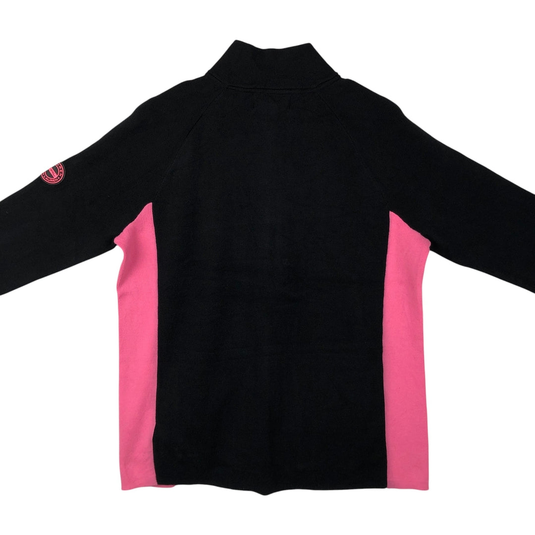 Ralph Lauren L-RL LAUREN ACTIVE Border Pattern Cotton Knit Full-Zip Sweater, Women's Size XL (approx.) cotton black type Vintage Second Hand