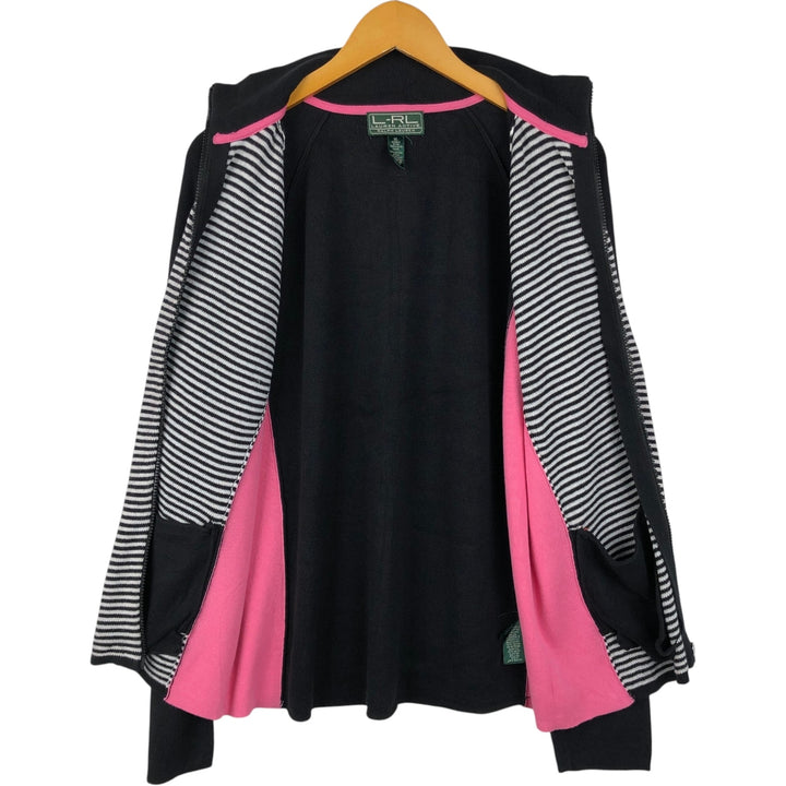 Ralph Lauren L-RL LAUREN ACTIVE Border Pattern Cotton Knit Full-Zip Sweater, Women's Size XL (approx.) cotton black type Vintage Second Hand