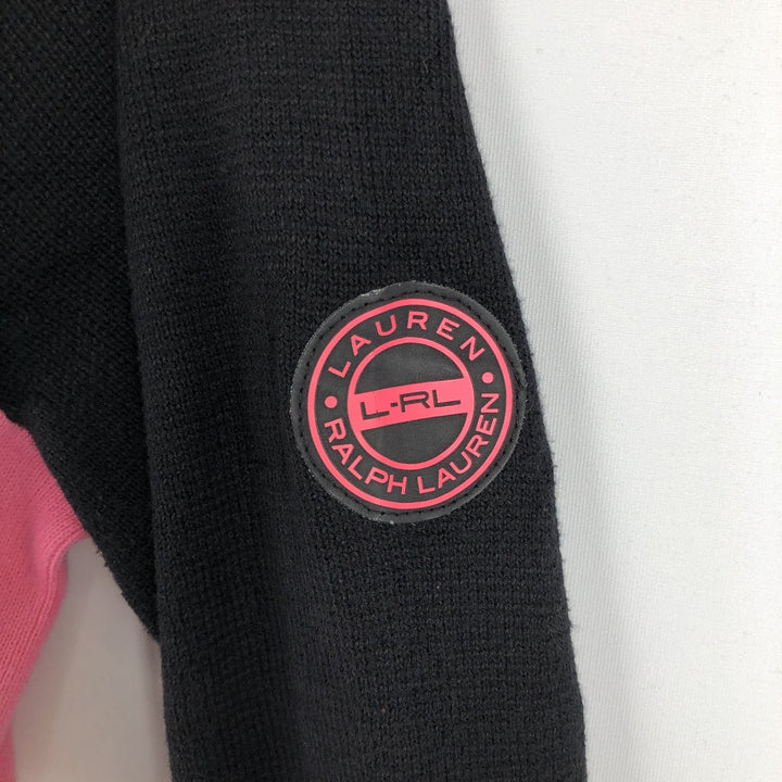 Ralph Lauren L-RL LAUREN ACTIVE Border Pattern Cotton Knit Full-Zip Sweater, Women's Size XL (approx.) cotton black type Vintage Second Hand