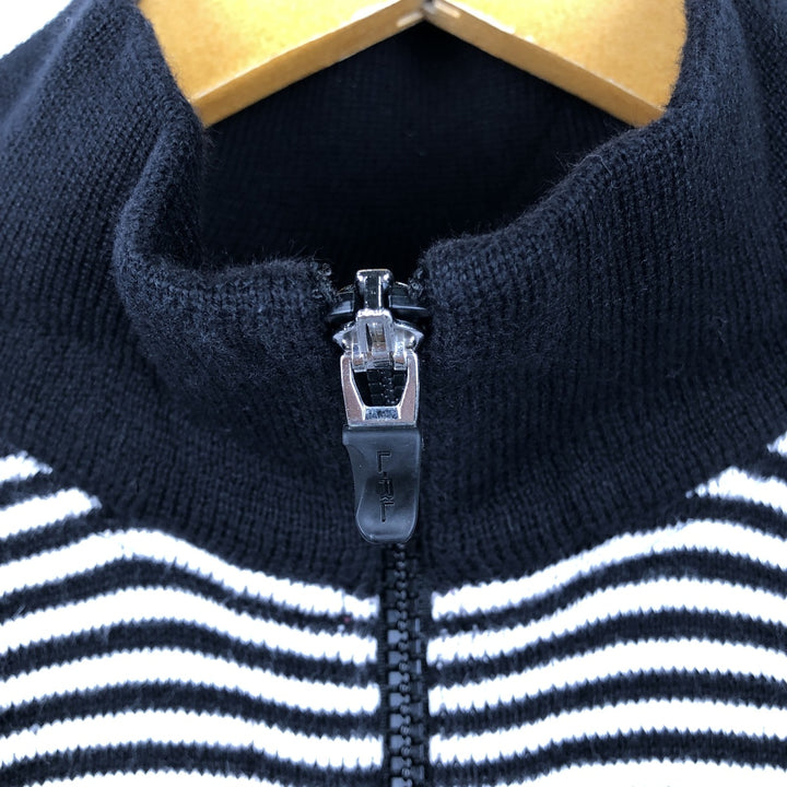 Ralph Lauren L-RL LAUREN ACTIVE Border Pattern Cotton Knit Full-Zip Sweater, Women's Size XL (approx.) cotton black type Vintage Second Hand