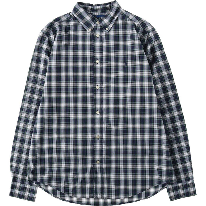 Ralph Lauren long-sleeved button-down check shirt, women's size M (approx.) cotton navy blue type Vintage Second Hand
