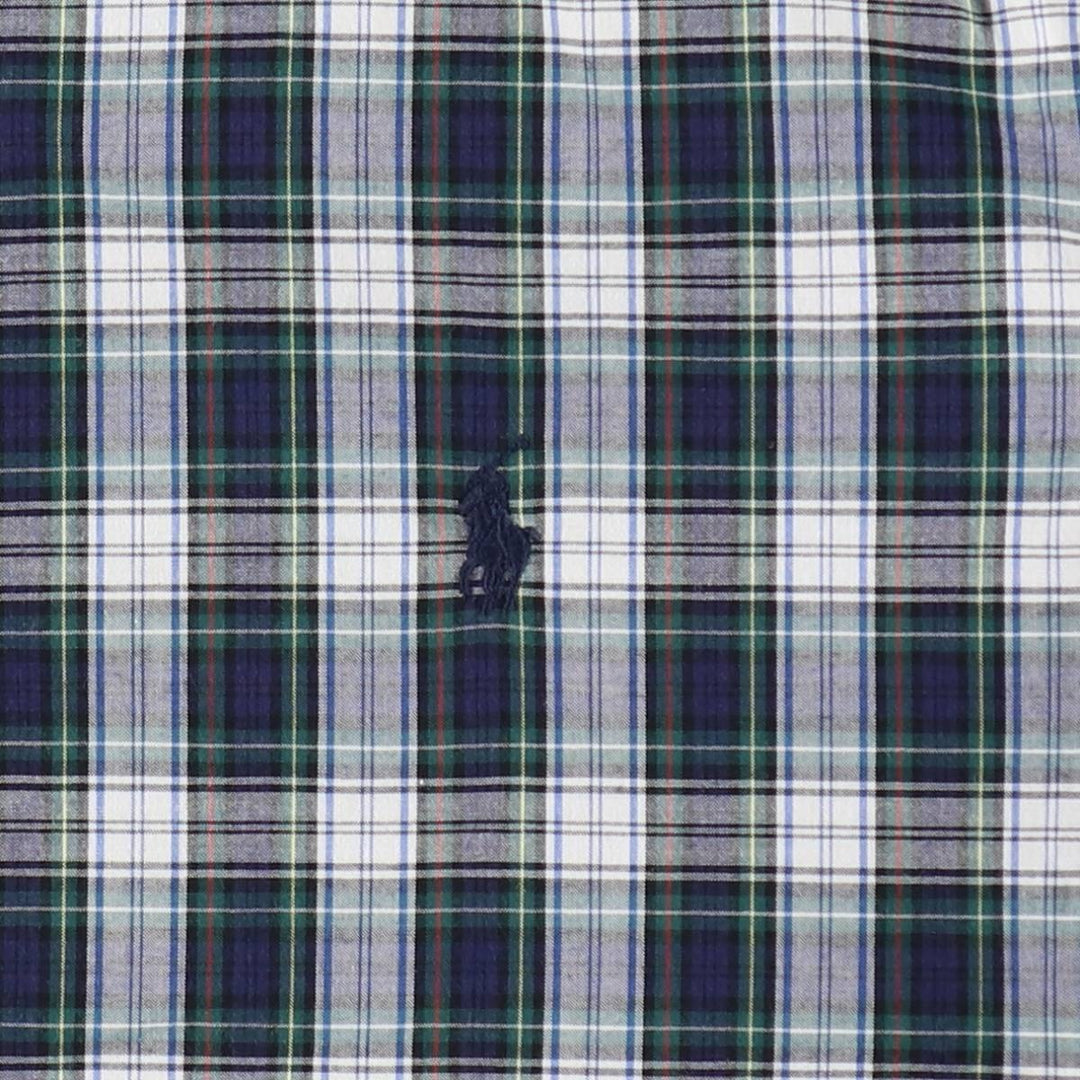 Ralph Lauren long-sleeved button-down check shirt, women's size M (approx.) cotton navy blue type Vintage Second Hand