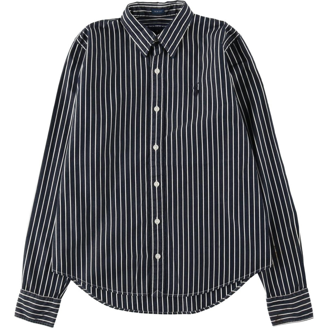Ralph Lauren RALPH LAUREN SPORT SLIM FIT Long-Sleeve Cotton Stripe Shirt, Women's Size S (approx.) cotton navy blue type Vintage Second Hand