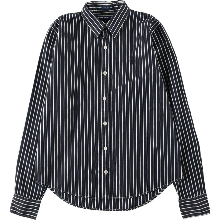 Ralph Lauren RALPH LAUREN SPORT SLIM FIT Long-Sleeve Cotton Stripe Shirt, Women's Size S (approx.) cotton navy blue type Vintage Second Hand