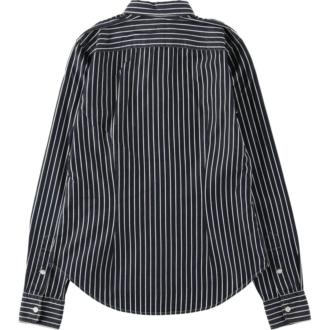 Ralph Lauren RALPH LAUREN SPORT SLIM FIT Long-Sleeve Cotton Stripe Shirt, Women's Size S (approx.) cotton navy blue type Vintage Second Hand