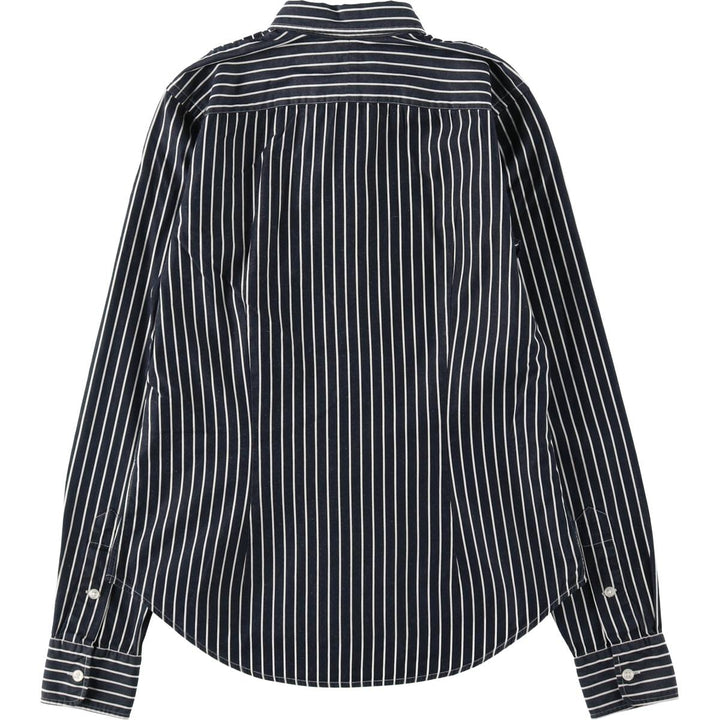Ralph Lauren RALPH LAUREN SPORT SLIM FIT Long-Sleeve Cotton Stripe Shirt, Women's Size S (approx.) cotton navy blue type Vintage Second Hand