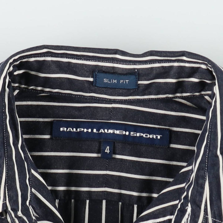 Ralph Lauren RALPH LAUREN SPORT SLIM FIT Long-Sleeve Cotton Stripe Shirt, Women's Size S (approx.) cotton navy blue type Vintage Second Hand