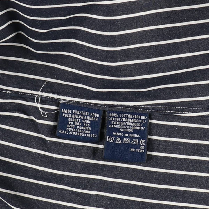Ralph Lauren RALPH LAUREN SPORT SLIM FIT Long-Sleeve Cotton Stripe Shirt, Women's Size S (approx.) cotton navy blue type Vintage Second Hand