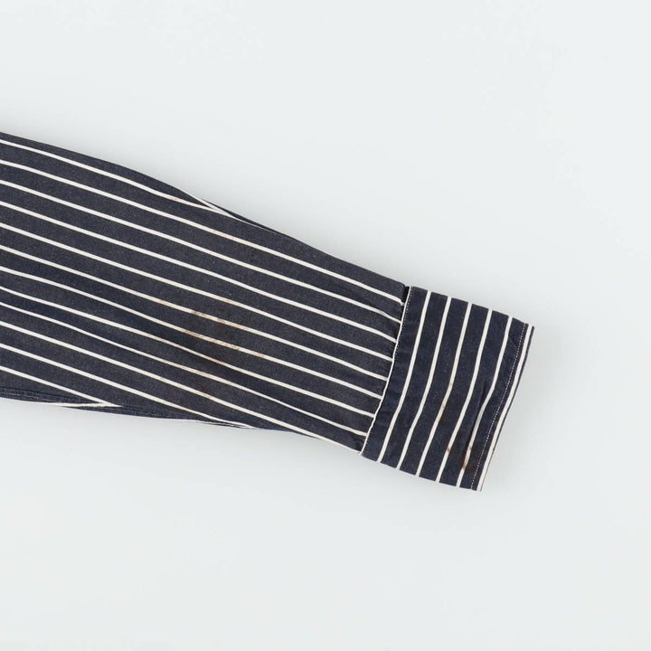 Ralph Lauren RALPH LAUREN SPORT SLIM FIT Long-Sleeve Cotton Stripe Shirt, Women's Size S (approx.) cotton navy blue type Vintage Second Hand