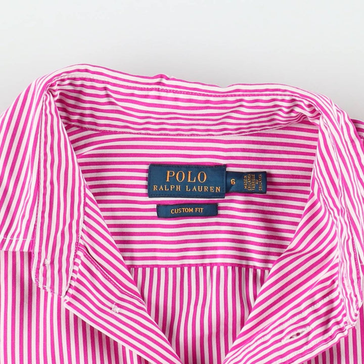 Ralph Lauren POLO RALPH LAUREN CUSTOM FIT Long-Sleeve Cotton Stripe Shirt, Women's Size M (approx.) cotton pink type Vintage Second Hand