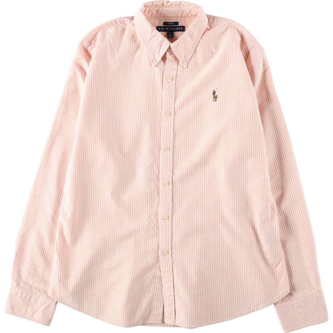 Ralph Lauren Slim Fit Long Sleeve Button-Down Striped Shirt, Women's Size L cotton orange type Vintage Second Hand