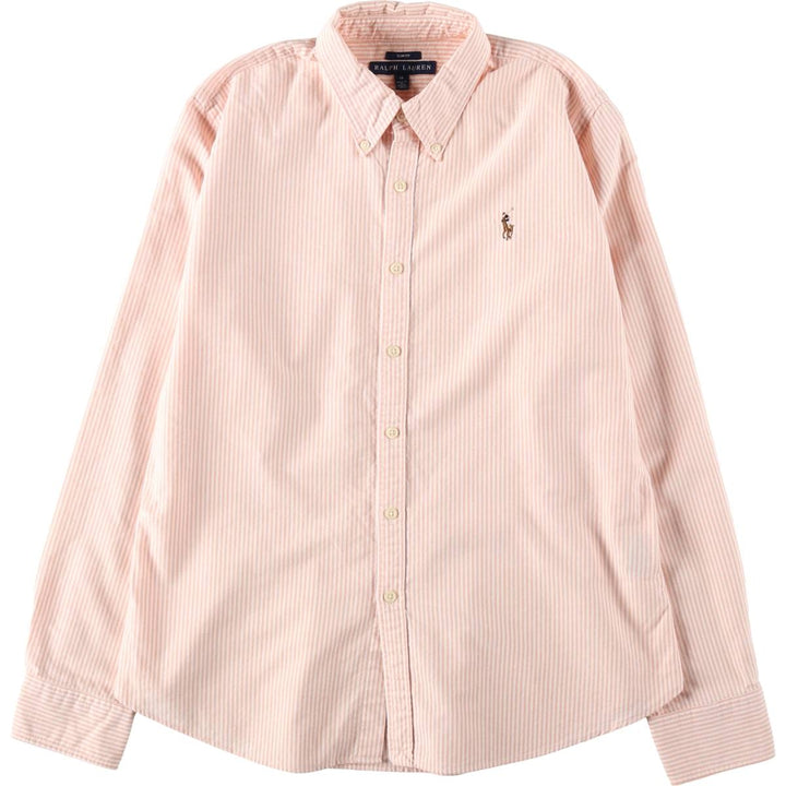 Ralph Lauren Slim Fit Long Sleeve Button-Down Striped Shirt, Women's Size L cotton orange type Vintage Second Hand