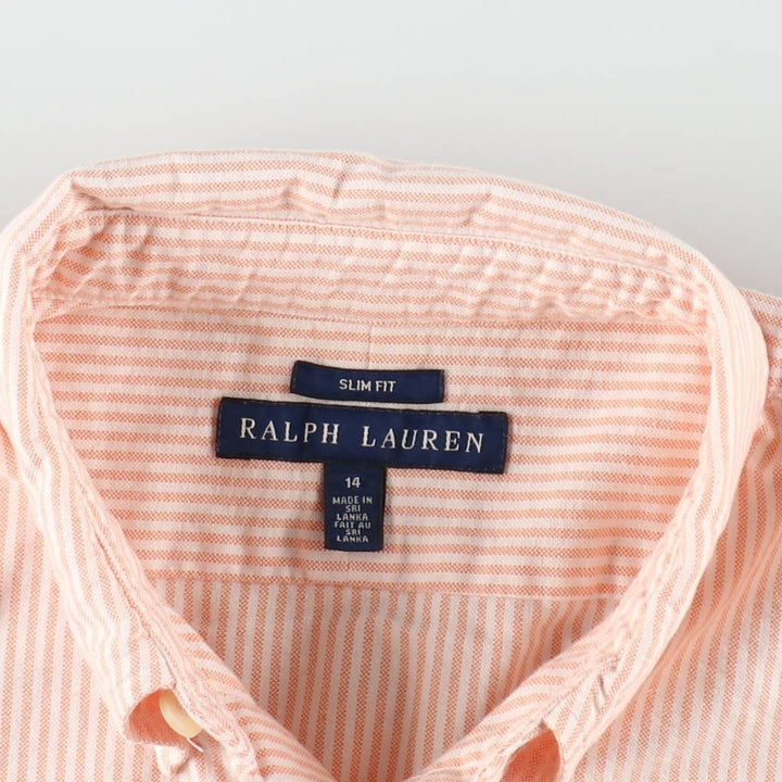Ralph Lauren Slim Fit Long Sleeve Button-Down Striped Shirt, Women's Size L cotton orange type Vintage Second Hand