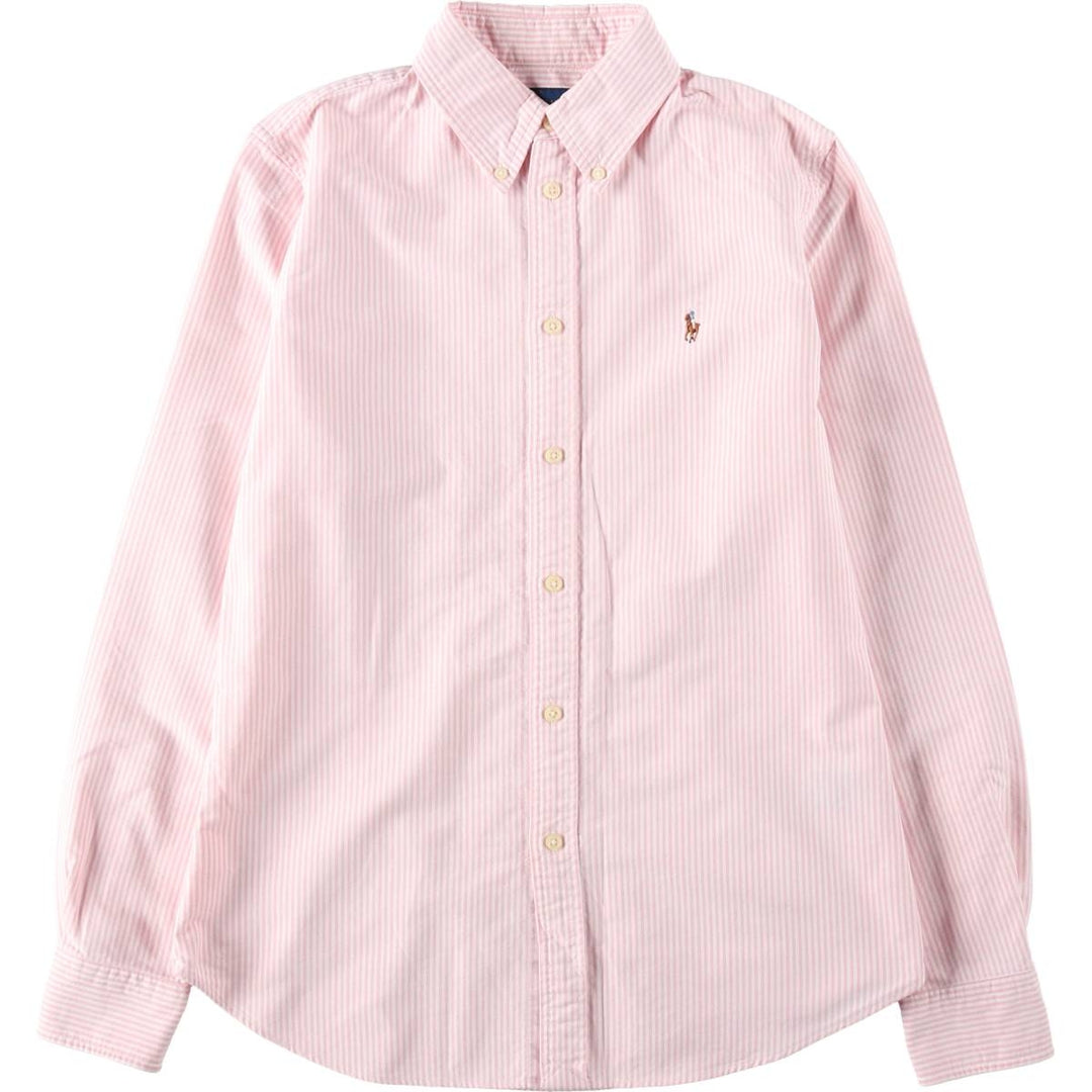 Ralph Lauren Custom Fit Long Sleeve Button-Down Striped Shirt, Women's Size Medium cotton pink type Vintage Second Hand