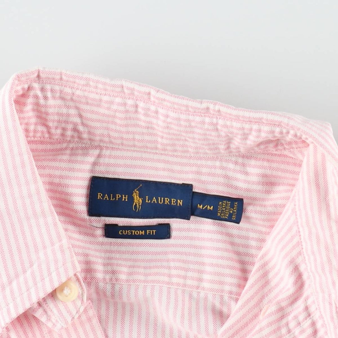 Ralph Lauren Custom Fit Long Sleeve Button-Down Striped Shirt, Women's Size Medium cotton pink type Vintage Second Hand