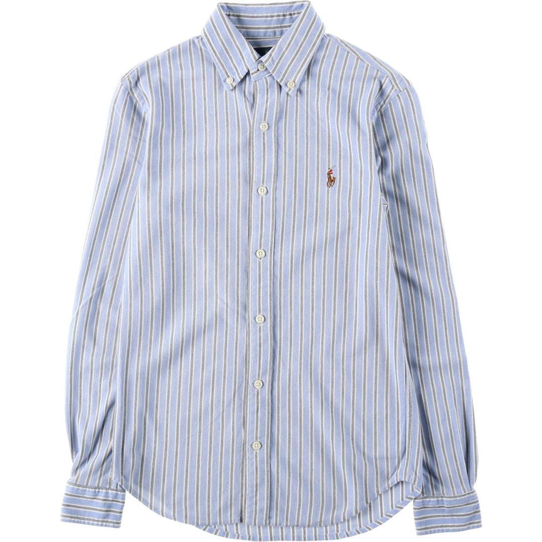 Ralph Lauren Knit Oxford Long-Sleeve Button-Down Striped Shirt, Women's Size XS (approx.) cotton Blue type light blue Vintage Second Hand