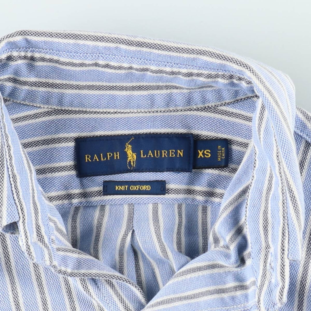 Ralph Lauren Knit Oxford Long-Sleeve Button-Down Striped Shirt, Women's Size XS (approx.) cotton Blue type light blue Vintage Second Hand