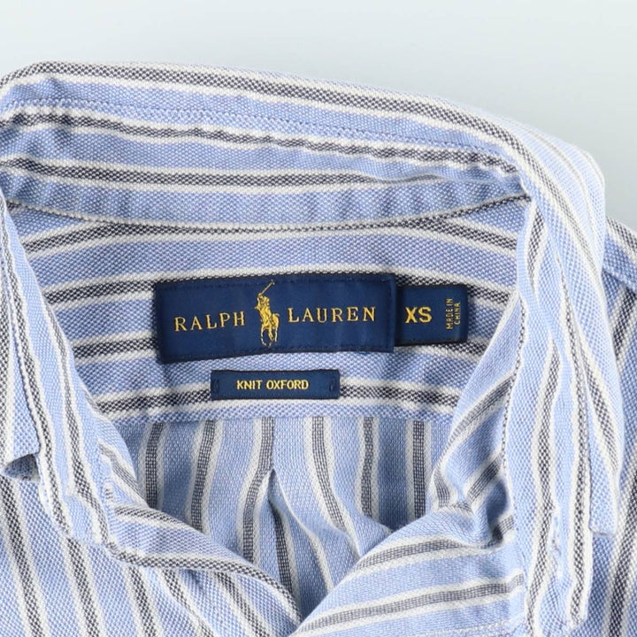 Ralph Lauren Knit Oxford Long-Sleeve Button-Down Striped Shirt, Women's Size XS (approx.) cotton Blue type light blue Vintage Second Hand