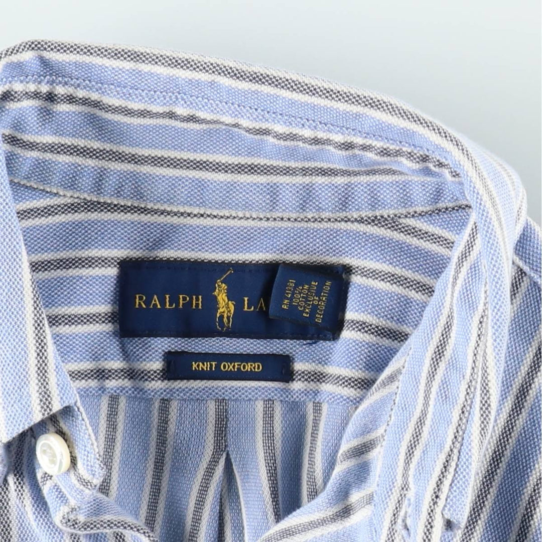 Ralph Lauren Knit Oxford Long-Sleeve Button-Down Striped Shirt, Women's Size XS (approx.) cotton Blue type light blue Vintage Second Hand