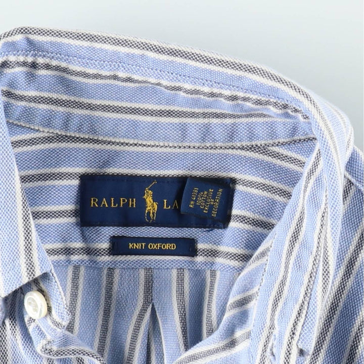 Ralph Lauren Knit Oxford Long-Sleeve Button-Down Striped Shirt, Women's Size XS (approx.) cotton Blue type light blue Vintage Second Hand