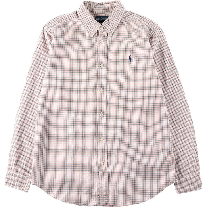 Ralph Lauren long-sleeved button-down check shirt, women's size M (approx.) cotton white type Vintage Second Hand