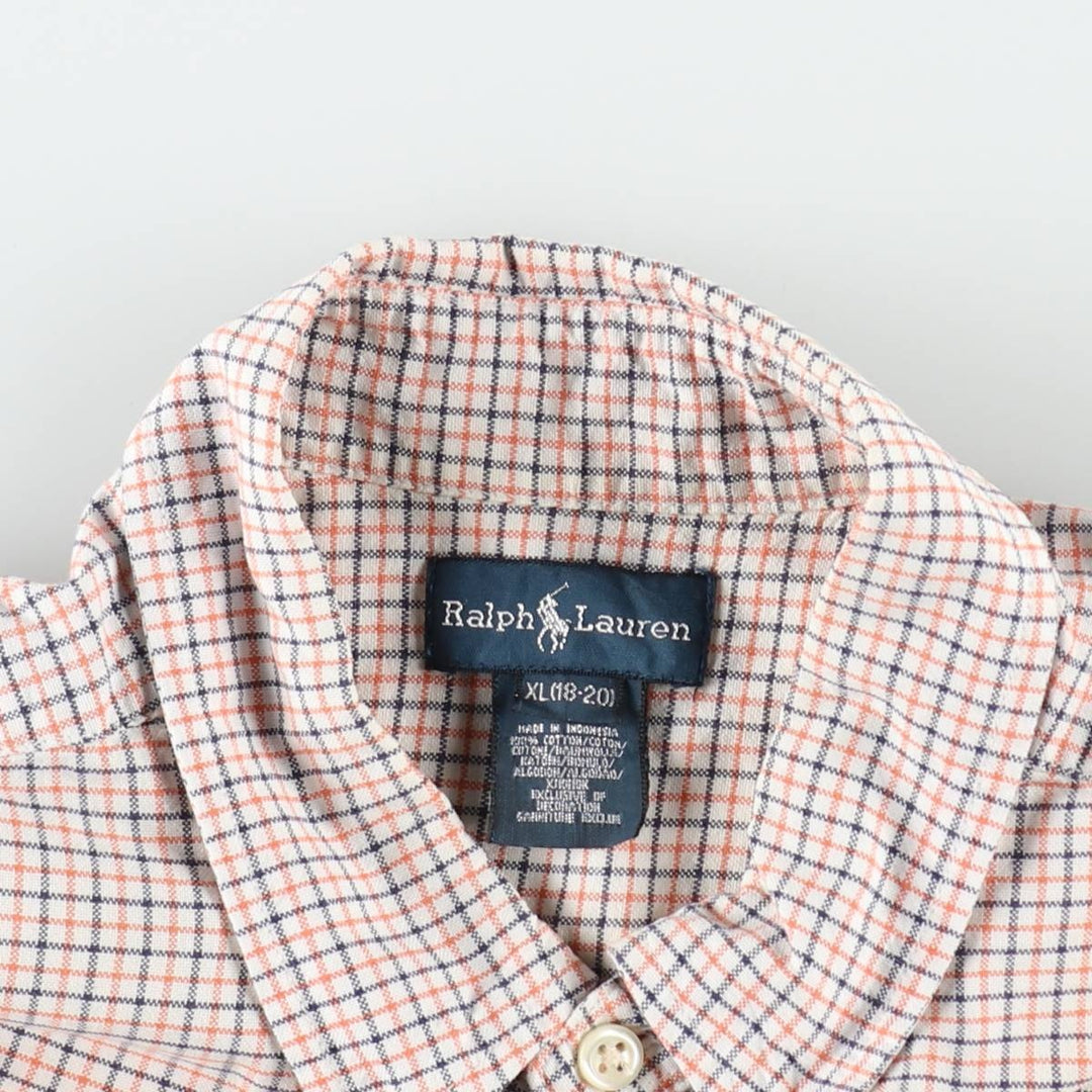 Ralph Lauren long-sleeved button-down check shirt, women's size M (approx.) cotton white type Vintage Second Hand