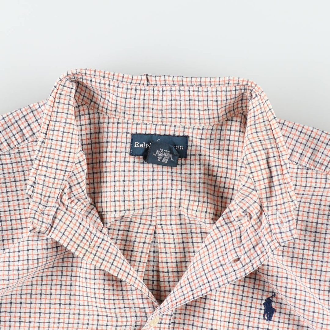 Ralph Lauren long-sleeved button-down check shirt, women's size M (approx.) cotton white type Vintage Second Hand
