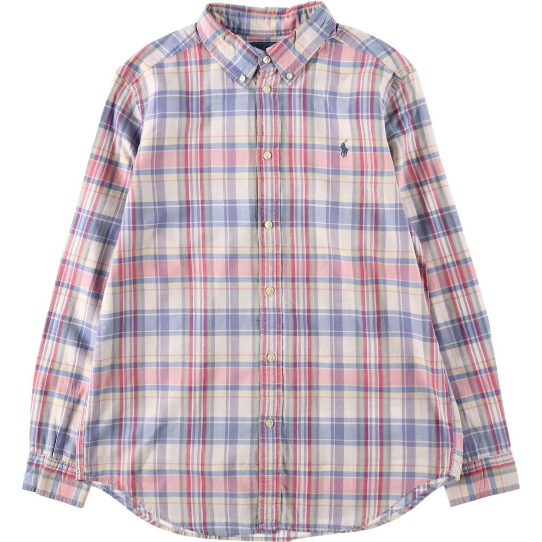 Ralph Lauren long-sleeved button-down check shirt, women's size M (approx.) cotton blue type Vintage Second Hand
