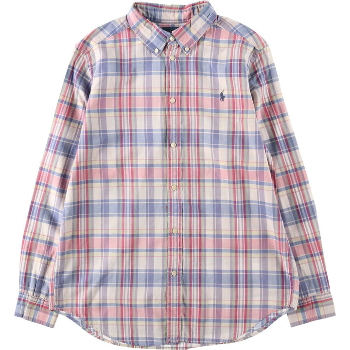Ralph Lauren long-sleeved button-down check shirt, women's size M (approx.) cotton blue type Vintage Second Hand