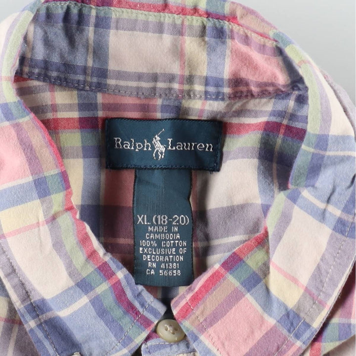 Ralph Lauren long-sleeved button-down check shirt, women's size M (approx.) cotton blue type Vintage Second Hand