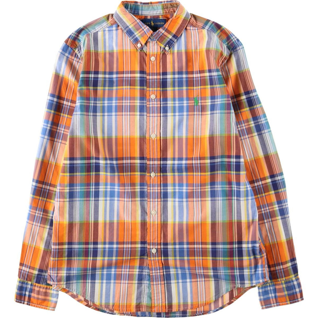 Ralph Lauren long-sleeved button-down check shirt, women's size M (approx.) cotton orange type Vintage Second Hand