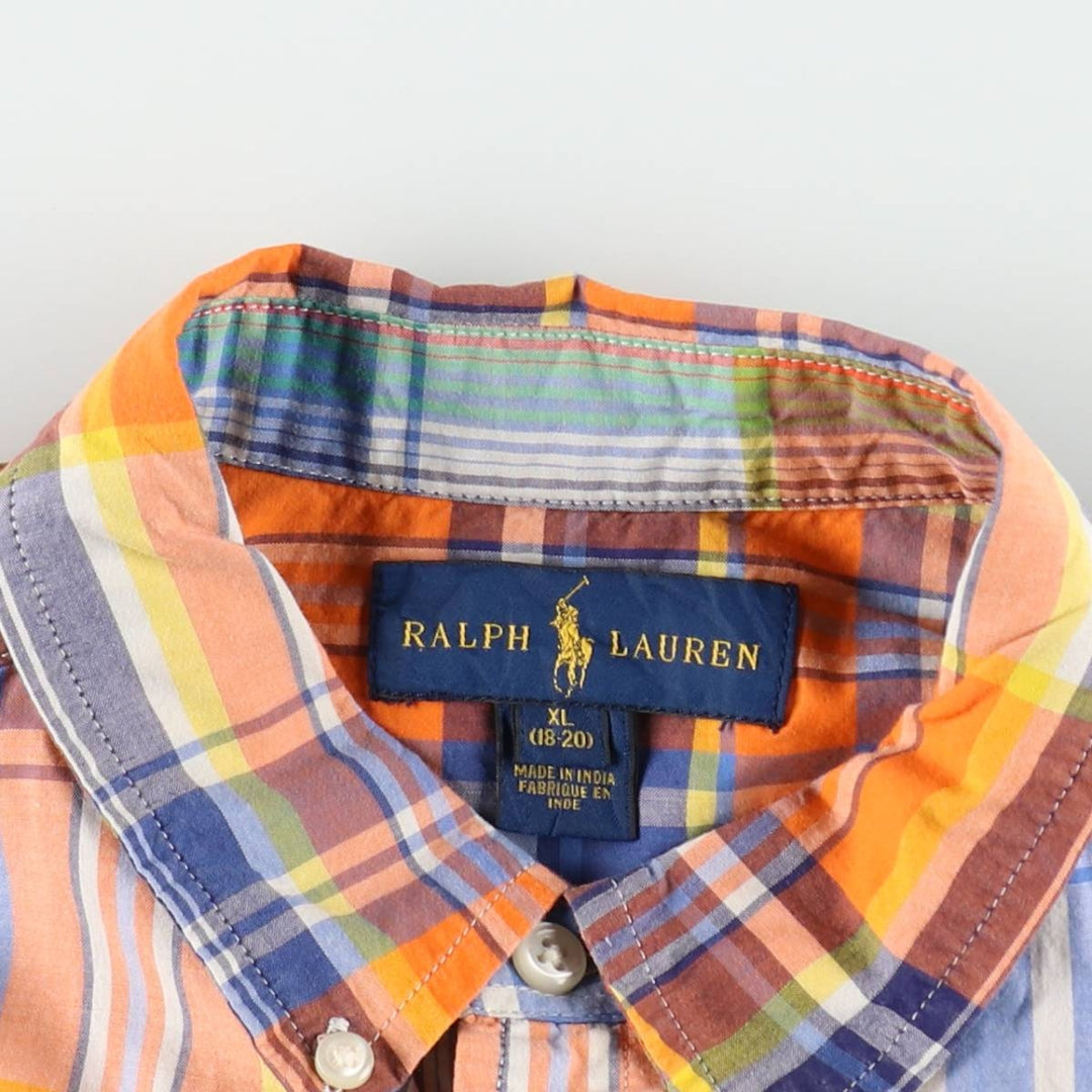 Ralph Lauren long-sleeved button-down check shirt, women's size M (approx.) cotton orange type Vintage Second Hand