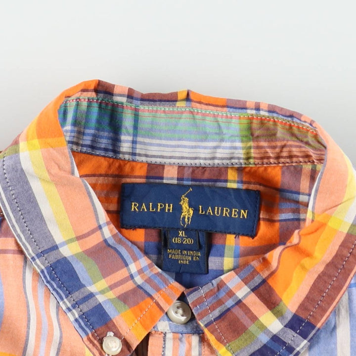 Ralph Lauren long-sleeved button-down check shirt, women's size M (approx.) cotton orange type Vintage Second Hand